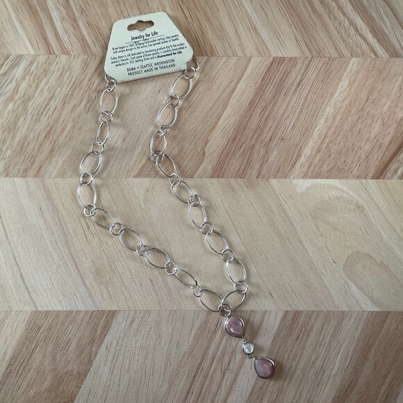 Sterling Silver Necklace with Pink + Opal Stone - Picture 2 of 4